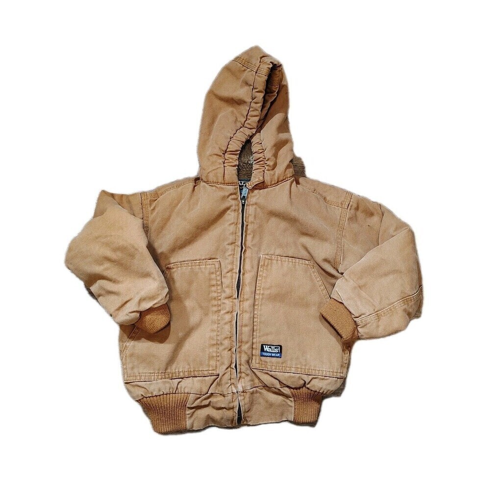 Vintage Walls Tough Wear Canvas Chore Jacket Boys XS 4-5 Tan Sherpa Hooded